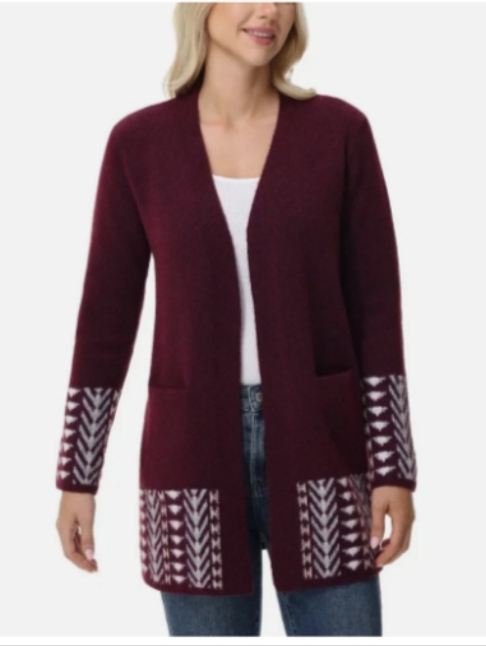 New Frye The Cozy Cardigan Dark Red Oxblood Combo Size Medium Aztec Southwest